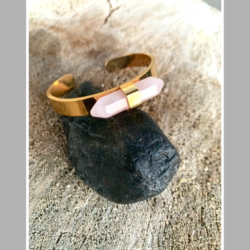 Rose quartz golden cuff bracelet